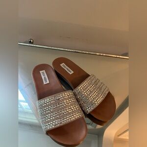 Steve Madden Women's Sparkling Rhinestone Sandals - Silver and Brown